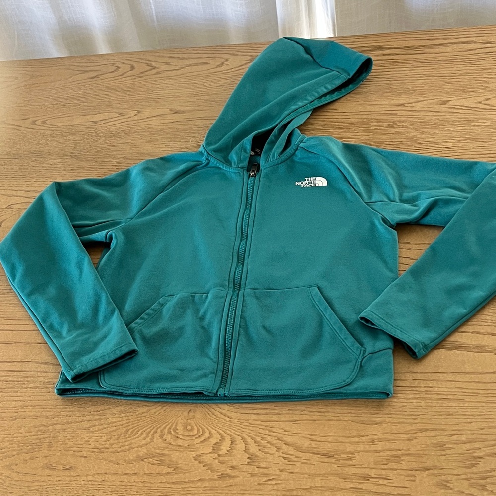 Girls (large - 12) The North Face  Zip Up Hoodie - vibrant teal.